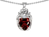 Original Star K™ Loving Mother And Twins Family Pendant With Genuine 8mm Heart Shape Garnet