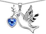 Original Star K™ Peace Love Dove Pendant with Genuine Heart Shape 7mm Blue Topaz