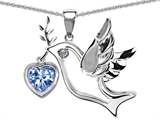 Original Star K™ Peace Love Dove Pendant with 7mm Heart Shape Simulated Aquamarine