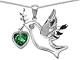 Original Star K™ Peace Love Dove Pendant with Heart Shape 7mm Simulated Emerald