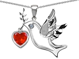 Original Star K™ Peace Love Dove Pendant with Heart Shape 7mm Simulated Orange Mexican Fire Opal