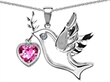 Original Star K™ Peace Love Dove Pendant with Heart Shape 7mm Created Pink Sapphire