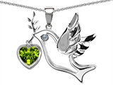 Original Star K™ Peace Love Dove Pendant with Genuine 7mm Heart Shape Peridot