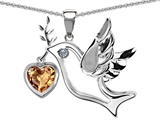 Original Star K™ Peace Love Dove Pendant with Heart Shape 7mm Simulated Imperial Yellow Topaz