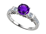 Original Star K™ Engagement Ring With 6 Genuine Diamonds And Genuine Round Amethyst