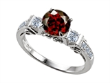 Original Star K™ Engagement Ring With 6 Genuine Diamonds And Genuine Round Garnet