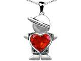 Original Star K™ Little Boy Holding 8mm Heart Mother Birthstone Pendant with Simulated Mexican Fire Opal