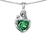 Original Star K™ Loving Mother With Child Hugging Pendant With 8mm Heart Shape Simulated Emerald