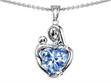 Original Star K™ Loving Mother With Child Hugging Pendant With 8mm Heart Shape Simulated Aquamarine
