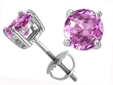 Tommaso Design™ Lab Created Round Pink Sapphire Screw Back Earring Studs
