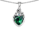 Original Star K™ Loving Mother Twin Children Pendant With 8mm Heart Shape Simulated Emerald