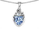 Original Star K™ Loving Mother Twin Children Pendant With 8mm Heart Simulated Aquamarine