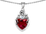 Original Star K™ Loving Mother Twin Children Pendant With 8mm Heart Created Ruby