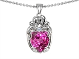 Original Star K™ Loving Mother And Twins Family Pendant With 8mm Heart Shape Created Pink Sapphire