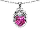 Original Star K™ Loving Mother Twins Family Pendant With 8mm Heart Created Pink Sapphire