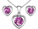 Original Star K™ Created Pink Sapphire Heart Earrings with Free Box Set matching Pendant