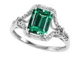 Tommaso Design™ 8x6mm Emerald Cut Simulated Emerald and Genuine Diamond Ring