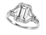Tommaso Design™ 8x6mm Emerald Cut Genuine White Topaz and Diamond Ring
