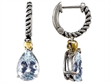 Genuine Aquamarine Hoop Hanging Earrings