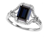Tommaso Design™ 8x6mm Emerald Cut Genuine Black Sapphire and Diamond Ring
