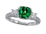Zoe R™ Engagement Ring With 14 Genuine Diamonds And 7mm Cushion Cut Simulated Emerald By Zoe
