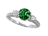 Zoe R™ Engagement Ring With 14 Genuine Diamonds And 7mm Round Simulated Emerald