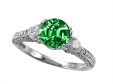 Zoe R™ Engagement Ring With 14 Genuine Diamonds And 7mm Round Simulated Emerald By Zoe R