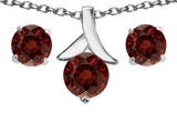 Original Star K™ Genuine Garnet Round Pendant Box Set with Free matching earrings