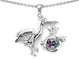 Original Star K™ New Baby Stork Mother Pendant with Heart Shape Mystic Rainbow Topaz