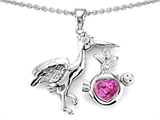 Original Star K™ New Baby Stork Mother Pendant with Heart Shape Created Pink Sapphire