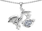 Original Star K™ New Baby Stork Mother Pendant with 8mm Heart Shape Genuine White Topaz