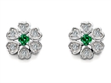 Original Star K™ Flower Earrings With Round Simulated Emerald