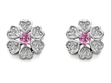 Original Star K™ Flower Earrings With Round Created Pink Sapphire