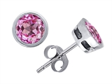 Original Star K™ Classic Round Bezel Set Earrings with Grade Color VS Clarity Genuine Pink Tourmaline