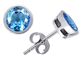 Original Star K™ Classic Round 6mm Bezel Set Earring Studs with Genuine Blue Topaz