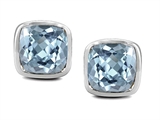 Original Star K™ Classic Cushion Checker Board Cut 6mm Simulated Aquamarine Earring Studs