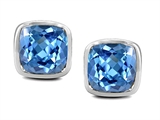 Original Star K™ Classic Cushion Checker Board Cut 6mm Genuine Blue Topaz Earring Studs