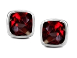 Original Star K™ Classic Cushion Checker Board Cut 6mm Genuine Garnet Earring Studs