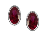 Original Star K™ Genuine Oval Ruby Bezel Set Small Earring Studs