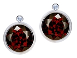 Original Star K™ Grade Genuine Round Garnet Earring Studs With High Post On Back