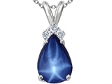 Tommaso Design™ Created 10x7mm Star Sapphire and Genuine Diamond Pendant