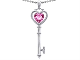 Tommaso Design™ Key to my Heart Love Key Pendant with Created Heart Shape Pink Sapphire and Genuine Diamonds