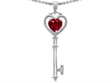 Tommaso Design™ Key to my Heart Love Key Pendant with Created Heart Shape Ruby and Genuine Diamonds