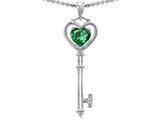 Tommaso Design™ Key to my Heart Love Key Pendant with Simulated Heart Shape Emerald and Genuine Diamonds