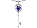 Tommaso Design™ Key to my Heart Love Key Pendant with Created Heart Shape Sapphire and Genuine Diamonds