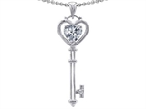 Tommaso Design™ Key to my Heart Love Key Pendant with Heart Shape White Topaz and Genuine Diamonds