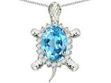 Original Star K™ Good Luck Turtle Pendant With Oval 12x10mm Simulated Aquamarine