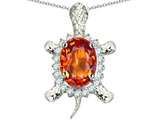Original Star K™ Good Luck Turtle Pendant With Oval 12x10mm Simulated Mexican Fire Opal