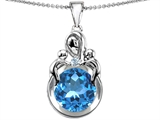 Original Star K™ Large Loving Mother With Twins Children Pendant With Round 10mm Simulated Aquamarine