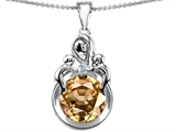 Original Star K™ Large Loving Mother With Twins Children Pendant With Round Simulated Imperial Yellow Topaz